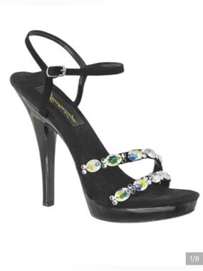 Jonathan Kayne Jet Austria-9019 Black Stiletto/Platform Heels Crystal Accents